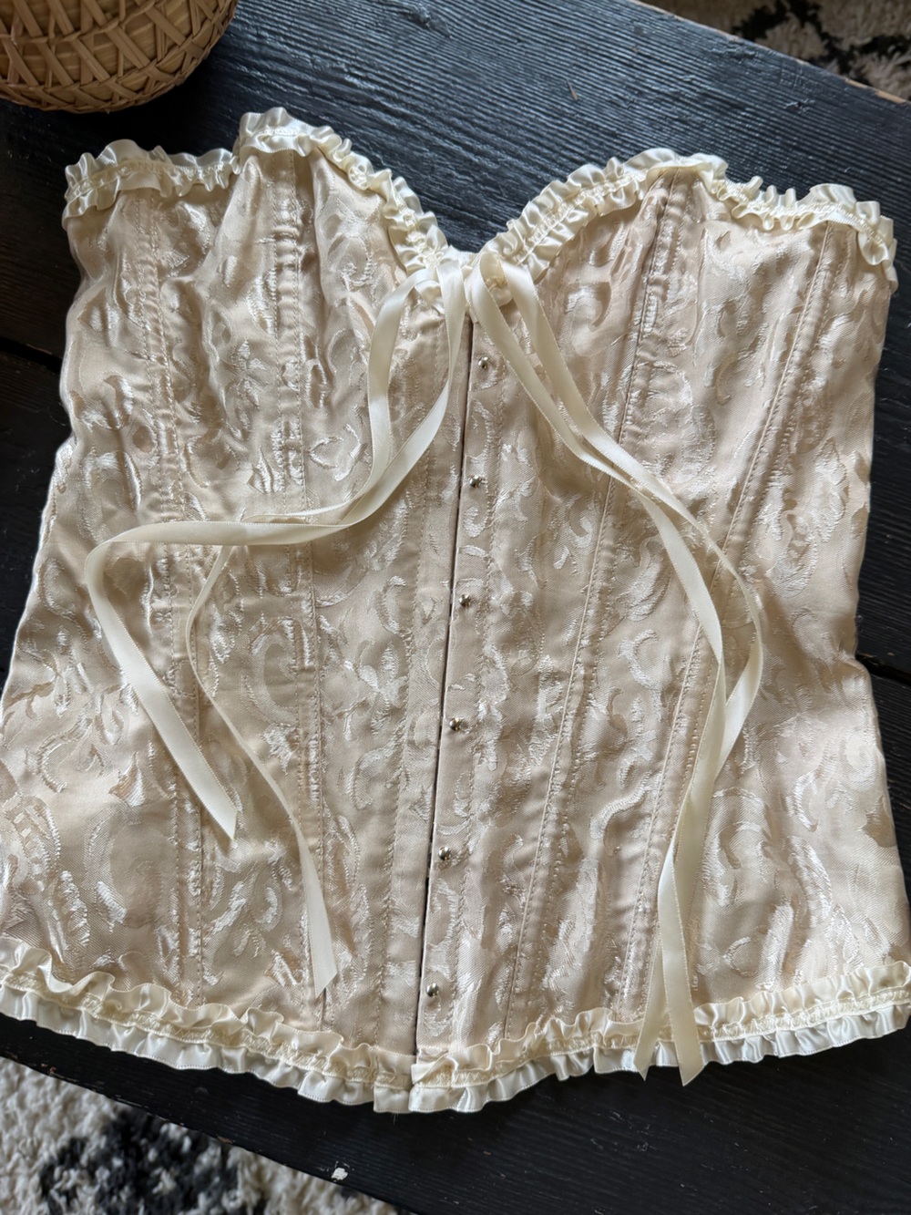 Ivory Lace-Up Brocade Corset Bustier Satin Top L NWOT - Picture 6 of 16